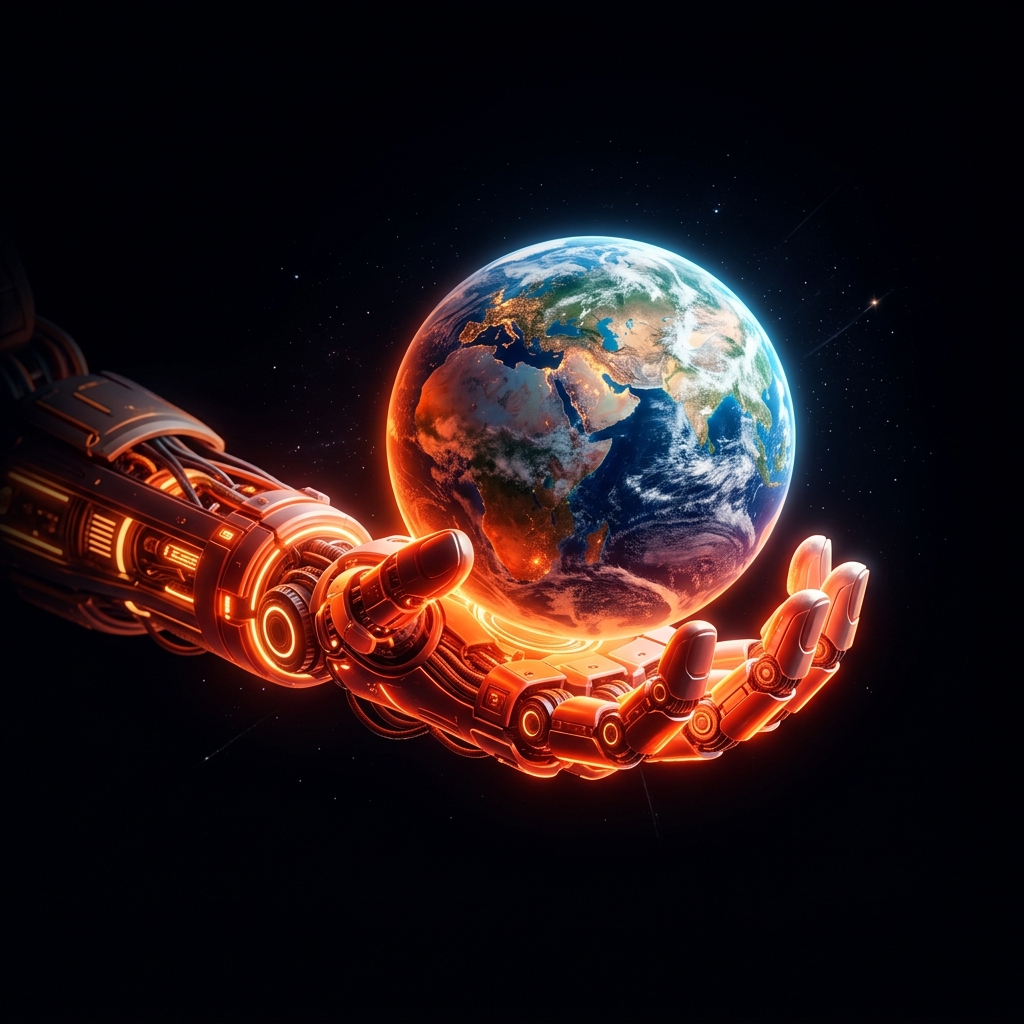 Robot hand holding Earth — LankaWeb